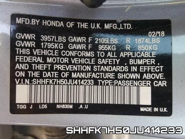 SHHFK7H50JU414233 фото 2
