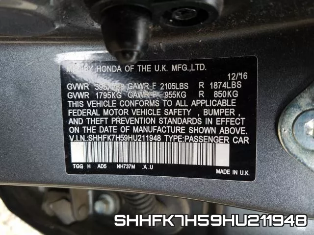 SHHFK7H59HU211948 фото 2