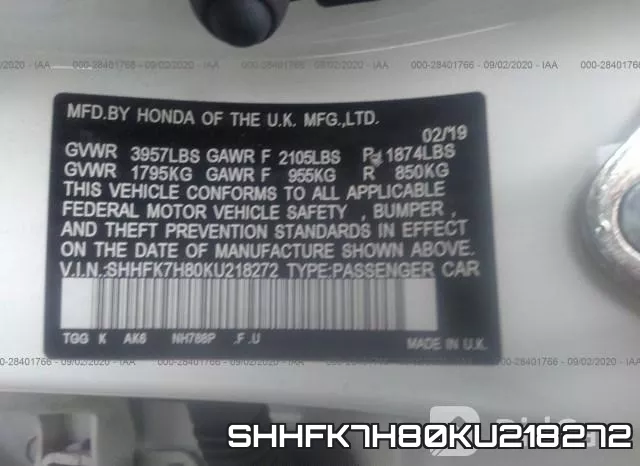 SHHFK7H80KU218272 фото 10