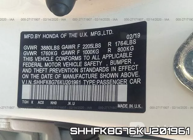 SHHFK8G76KU201961 фото 10