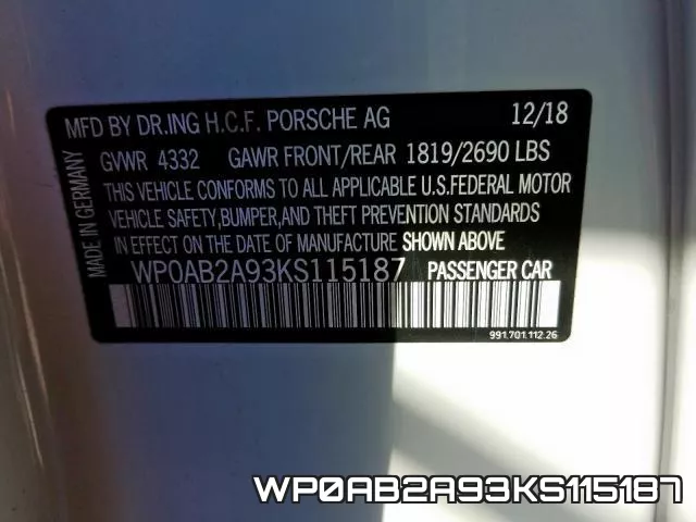 WP0AB2A93KS115187 фото 2