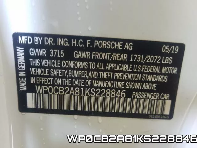 WP0CB2A81KS228846 фото 2