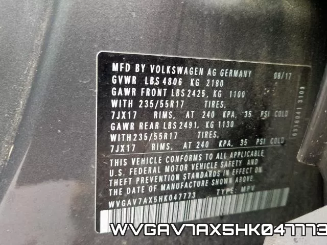 WVGAV7AX5HK047773 фото 2