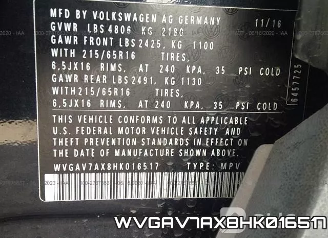 WVGAV7AX8HK016517 фото 10