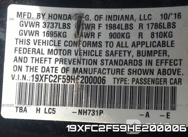19XFC2F59HE200006 фото 10