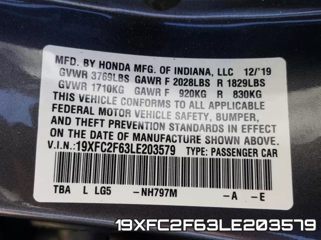 19XFC2F63LE203579 фото 2