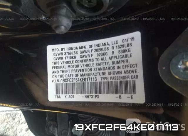 19XFC2F64KE017113 фото 10