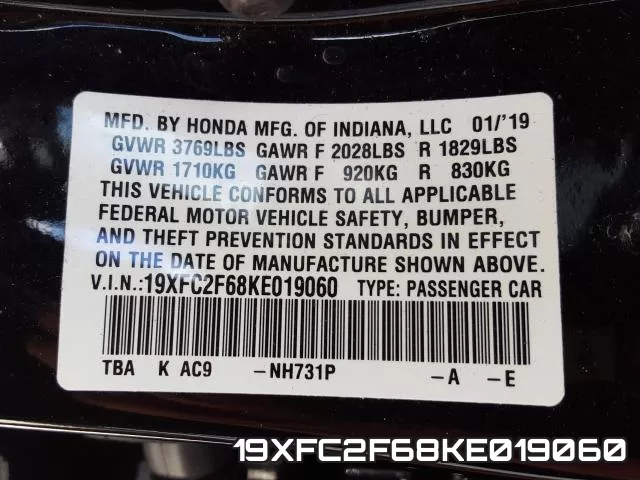 19XFC2F68KE019060 фото 2