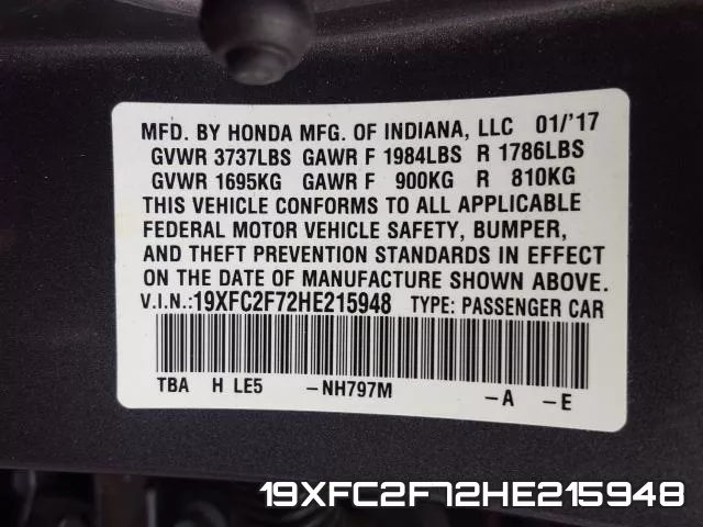 19XFC2F72HE215948 фото 2