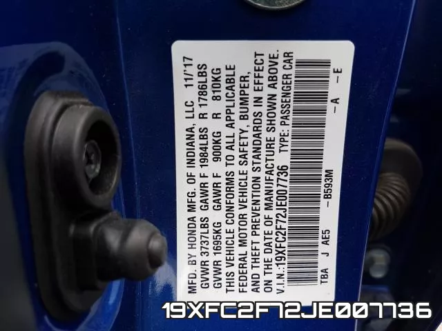19XFC2F72JE007736 фото 2