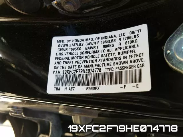 19XFC2F79HE074778 фото 2