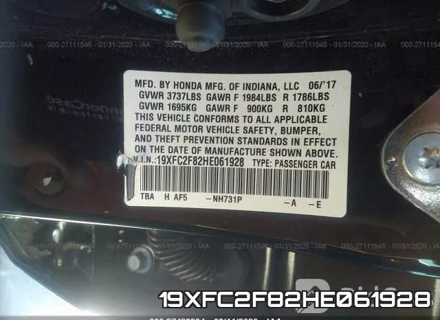 19XFC2F82HE061928 фото 10