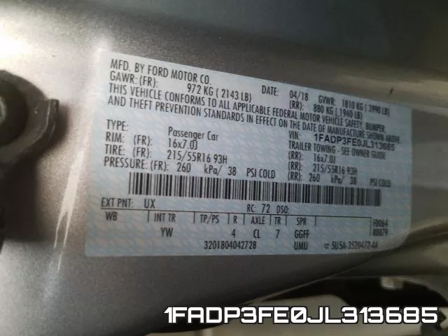 1FADP3FE0JL313685 фото 2