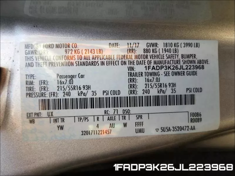 1FADP3K26JL223968 фото 2