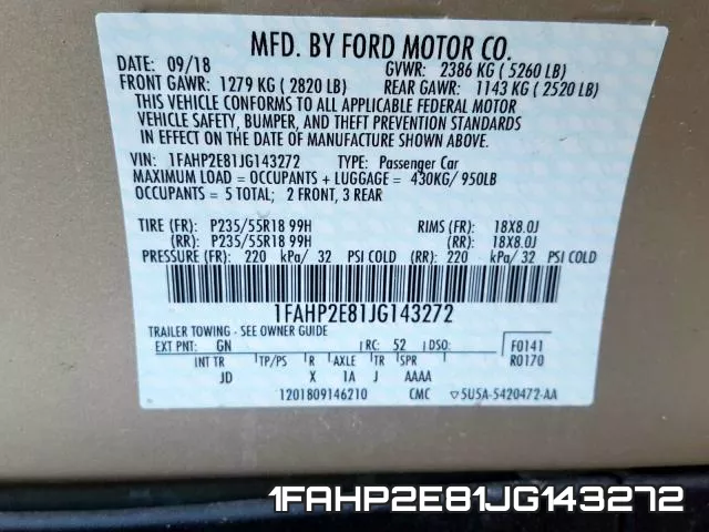 1FAHP2E81JG143272 фото 2