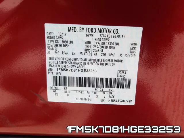 1FM5K7D81HGE33253 фото 2