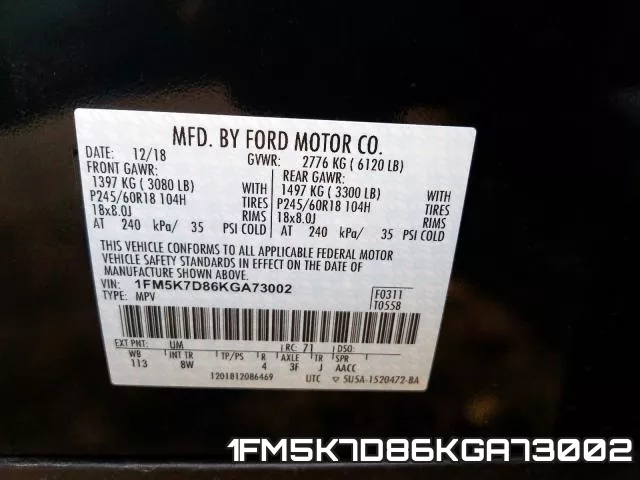 1FM5K7D86KGA73002 фото 2