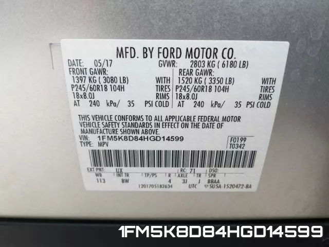 1FM5K8D84HGD14599 фото 2