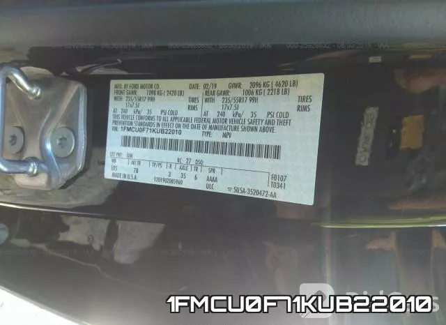 1FMCU0F71KUB22010 фото 10