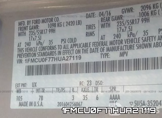 1FMCU0F77HUA27119 фото 10