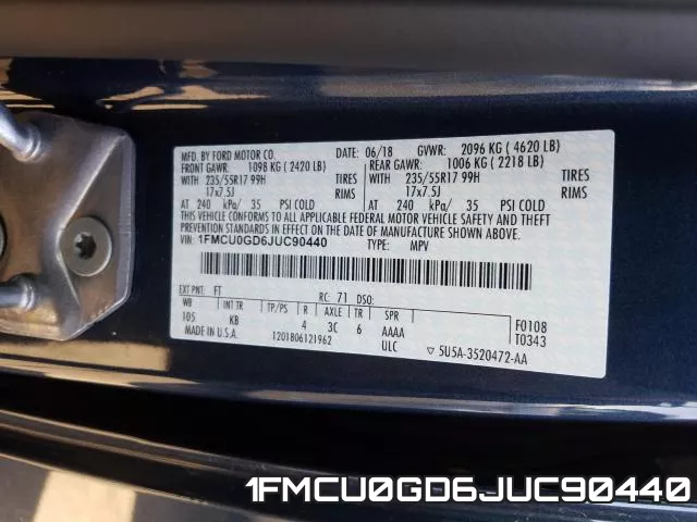 1FMCU0GD6JUC90440 фото 2