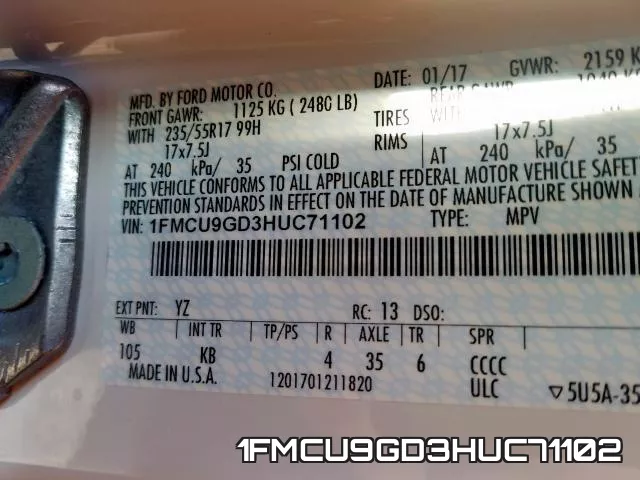 1FMCU9GD3HUC71102 фото 2