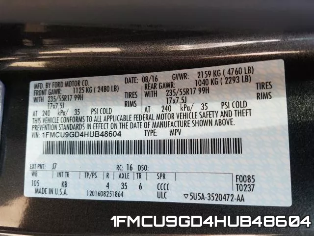 1FMCU9GD4HUB48604 фото 2