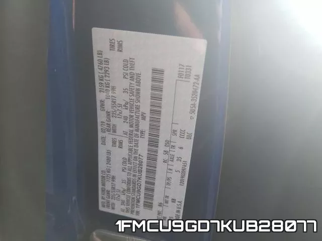 1FMCU9GD7KUB28077 фото 2