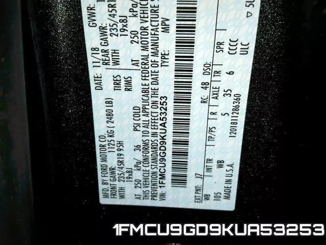 1FMCU9GD9KUA53253 фото 2