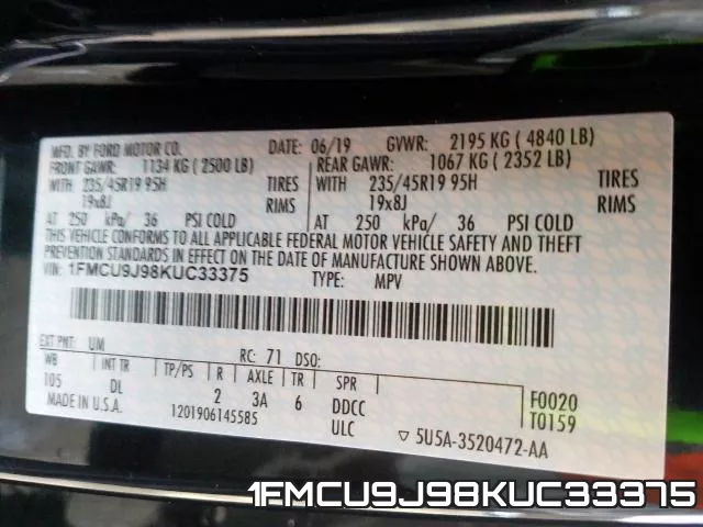 1FMCU9J98KUC33375 фото 2