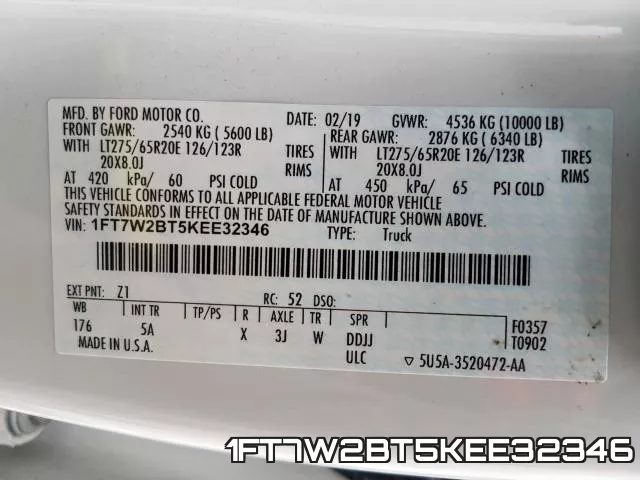 1FT7W2BT5KEE32346 фото 2