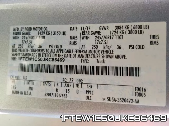 1FTEW1C50JKC86469 фото 2