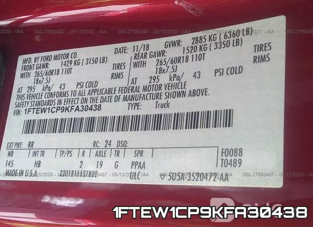 1FTEW1CP9KFA30438 фото 10