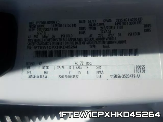 1FTEW1CPXHKD45264 фото 2
