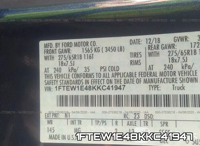 1FTEW1E48KKC41947 фото 10