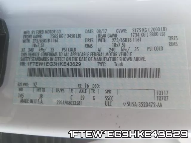 1FTEW1EG3HKE43629 фото 2
