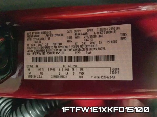1FTFW1E1XKFD15100 фото 2