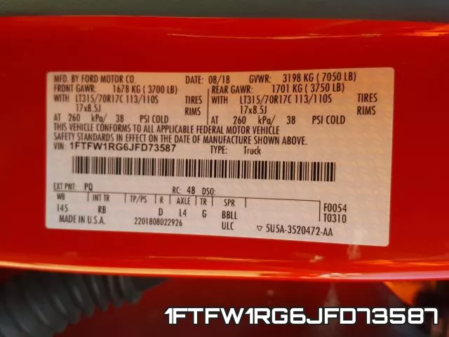 1FTFW1RG6JFD73587 фото 2