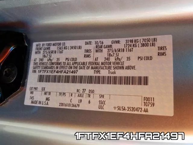 1FTFX1EF4HFA21497 фото 2