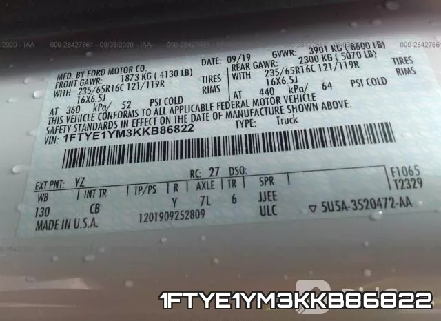 1FTYE1YM3KKB86822 фото 10