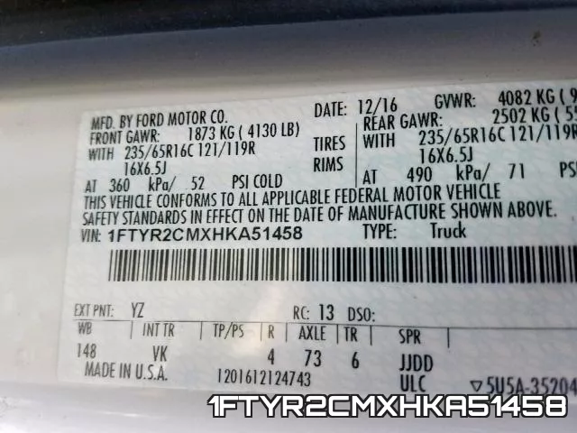 1FTYR2CMXHKA51458 фото 2