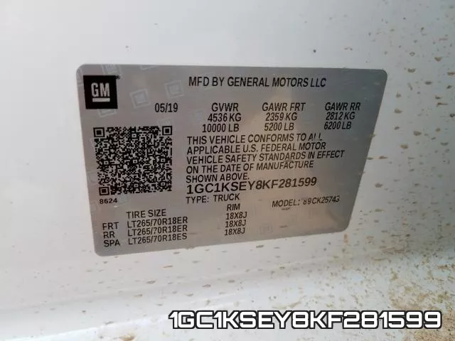 1GC1KSEY8KF281599 фото 2