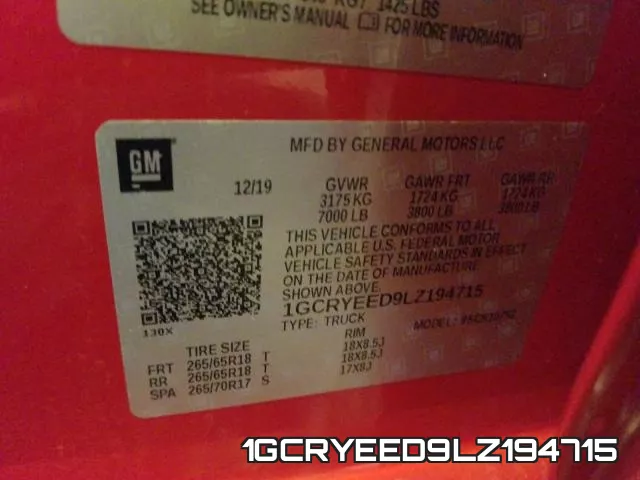 1GCRYEED9LZ194715 фото 2