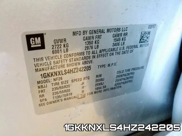 1GKKNXLS4HZ242205 фото 2