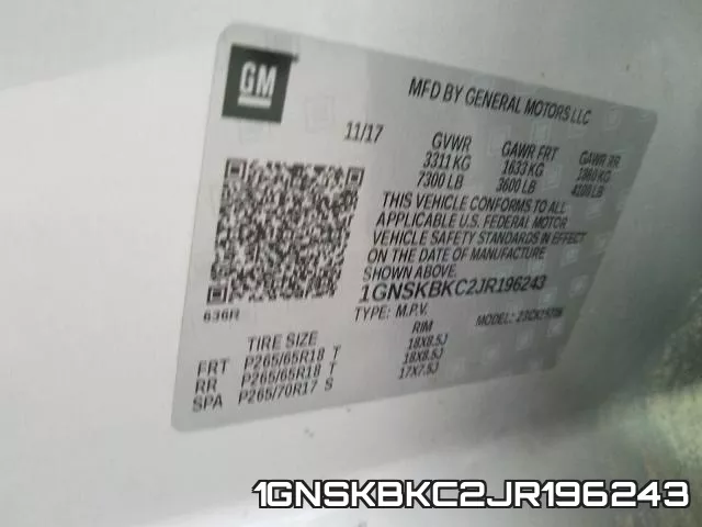 1GNSKBKC2JR196243 фото 2