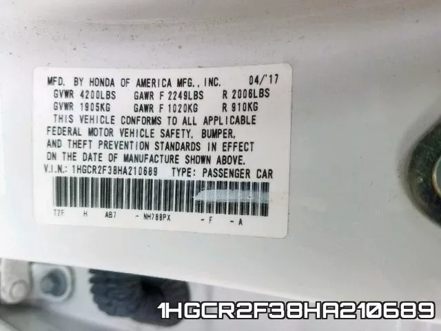 1HGCR2F38HA210689 фото 2