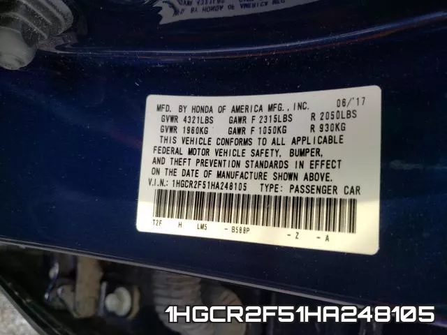 1HGCR2F51HA248105 фото 2