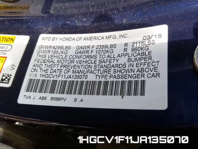 1HGCV1F11JA135070 фото 2