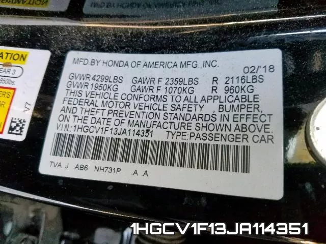 1HGCV1F13JA114351 фото 2