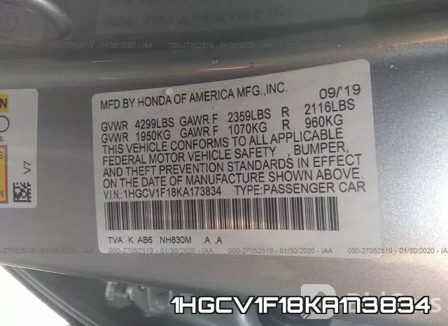 1HGCV1F18KA173834 фото 10